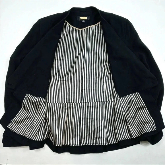 Graylin Black Crepe Two Button Peplum Blazer with Striped Lining - Size large - Picture 4 of 8